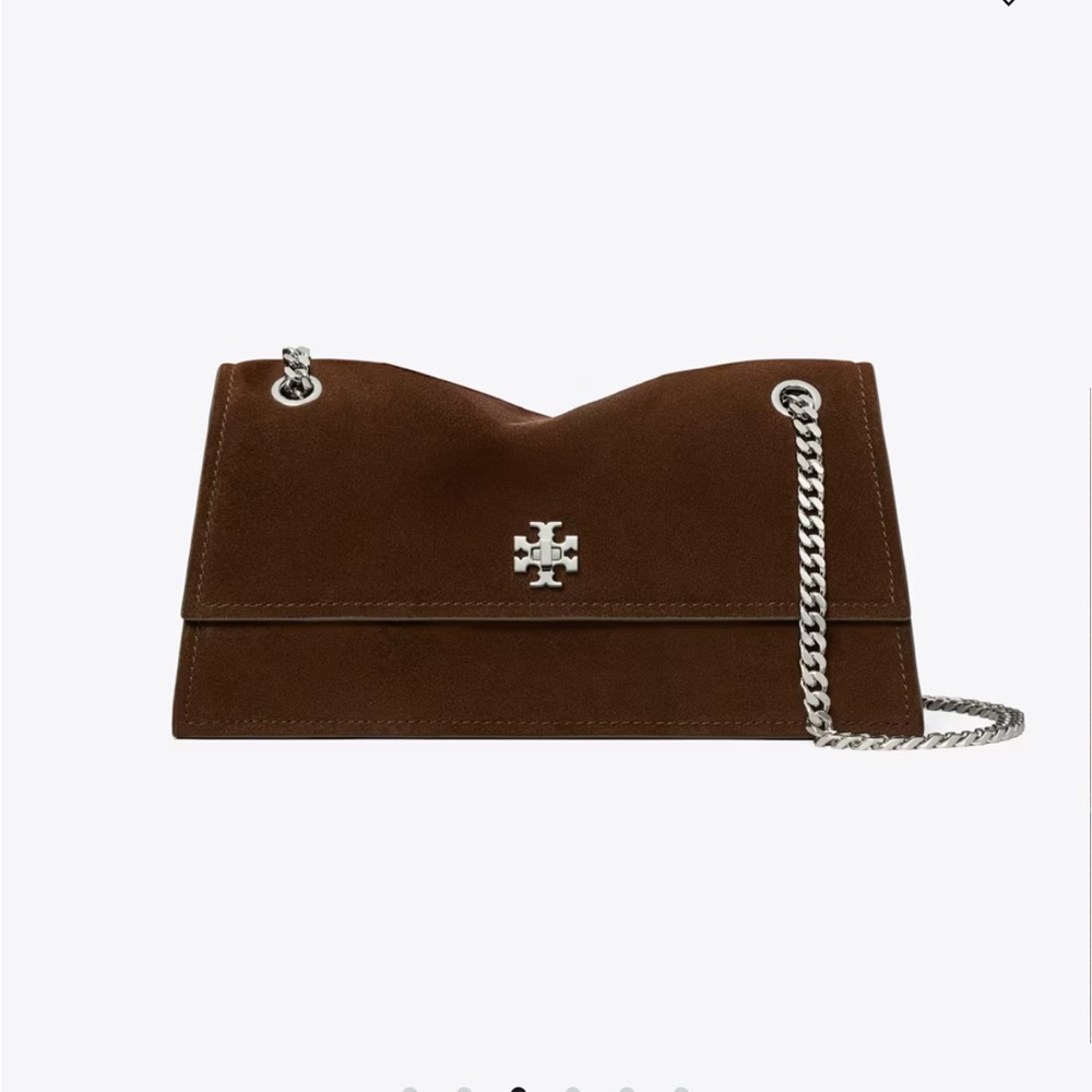 NEW WITHOUT TAGS Tory Burch Turnlock Kira Suede Shoulder Bag Dark Cocoa - Picture 3 of 6